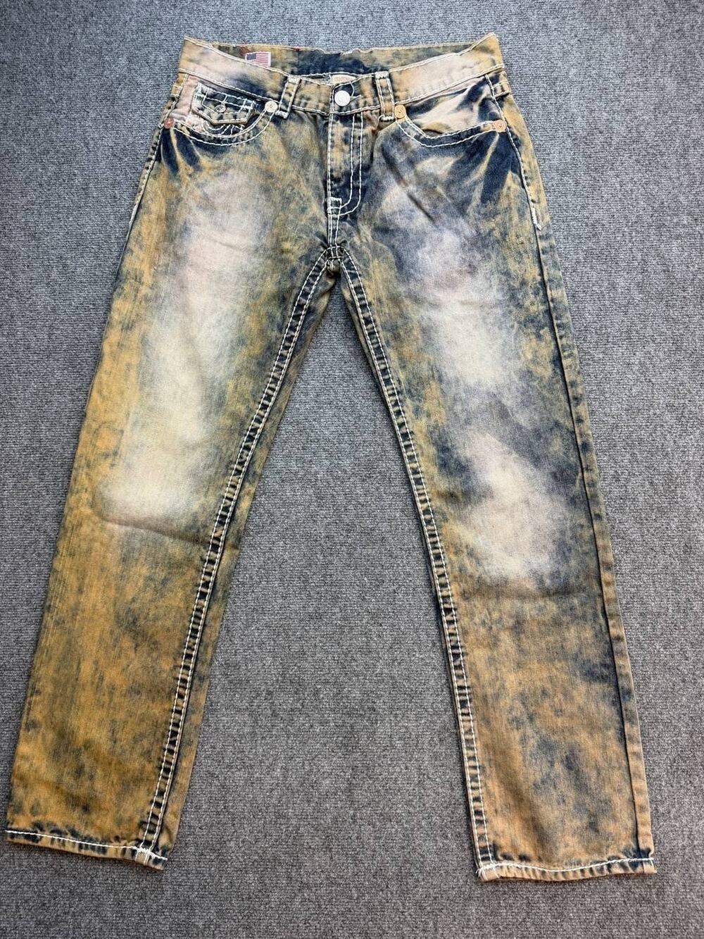 Y2K True Religion Men's Jeans Size 38 Brown Black Acid Wash Straight Leg USA